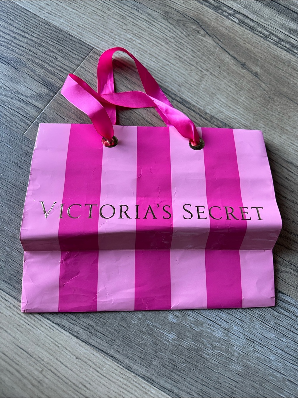 Victoria's Secret Hot Pink and Light Pink Striped Gift Bag